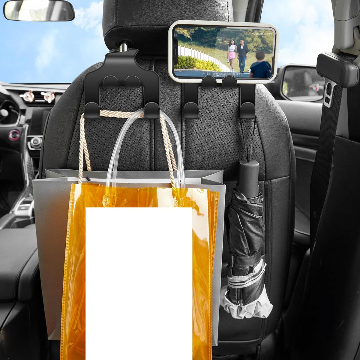 4 Pack Car Seat Headrest Hook,4 in 1 Car Back Seat Head Rest Hanger Storage Organizer Universal for Handbag Purse Coat Matching Cars Vehicle Interior