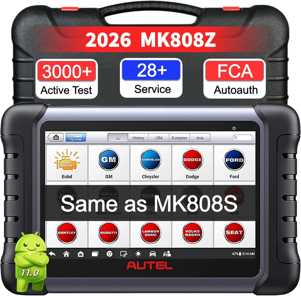 Autel MaxiCOM MK808Z OBD2 Scanner, 2026 Bidirectional Scan Tool Same As MK808S MX808S, Work as MaxiCheck MX900 MK900BT, Active Test, 28+ Service, All System Diagnose, Injector Coding, FCA Autoauth