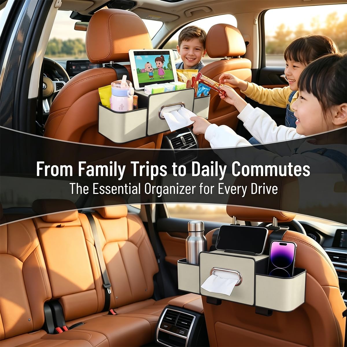 4-in-1 Car Backseat Organizer, Beige