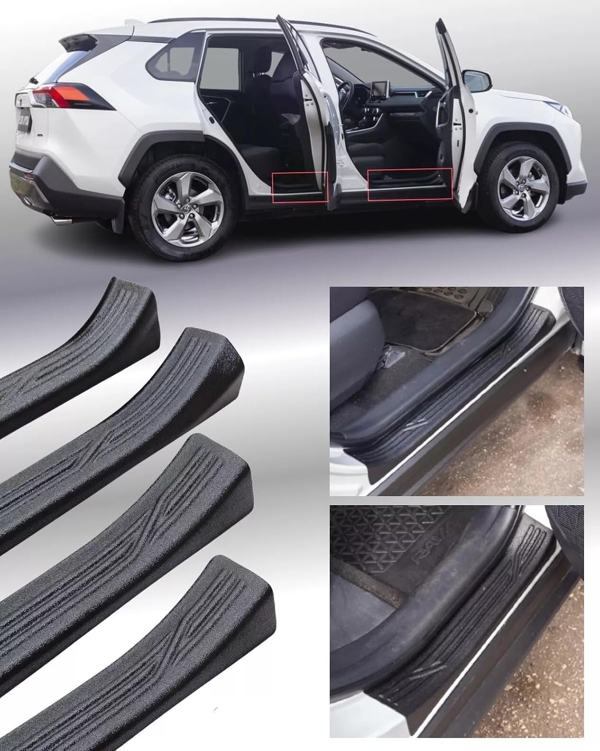 Door Sill Protector for Toyota RAV4 2019-2025, Black ABS-Plastic Automotive Door Entry Guard, Custom Fit Car Door Sill Protector with 3M Tape, Shagreen Cover, 2mm Thick Bolt-On Tuning