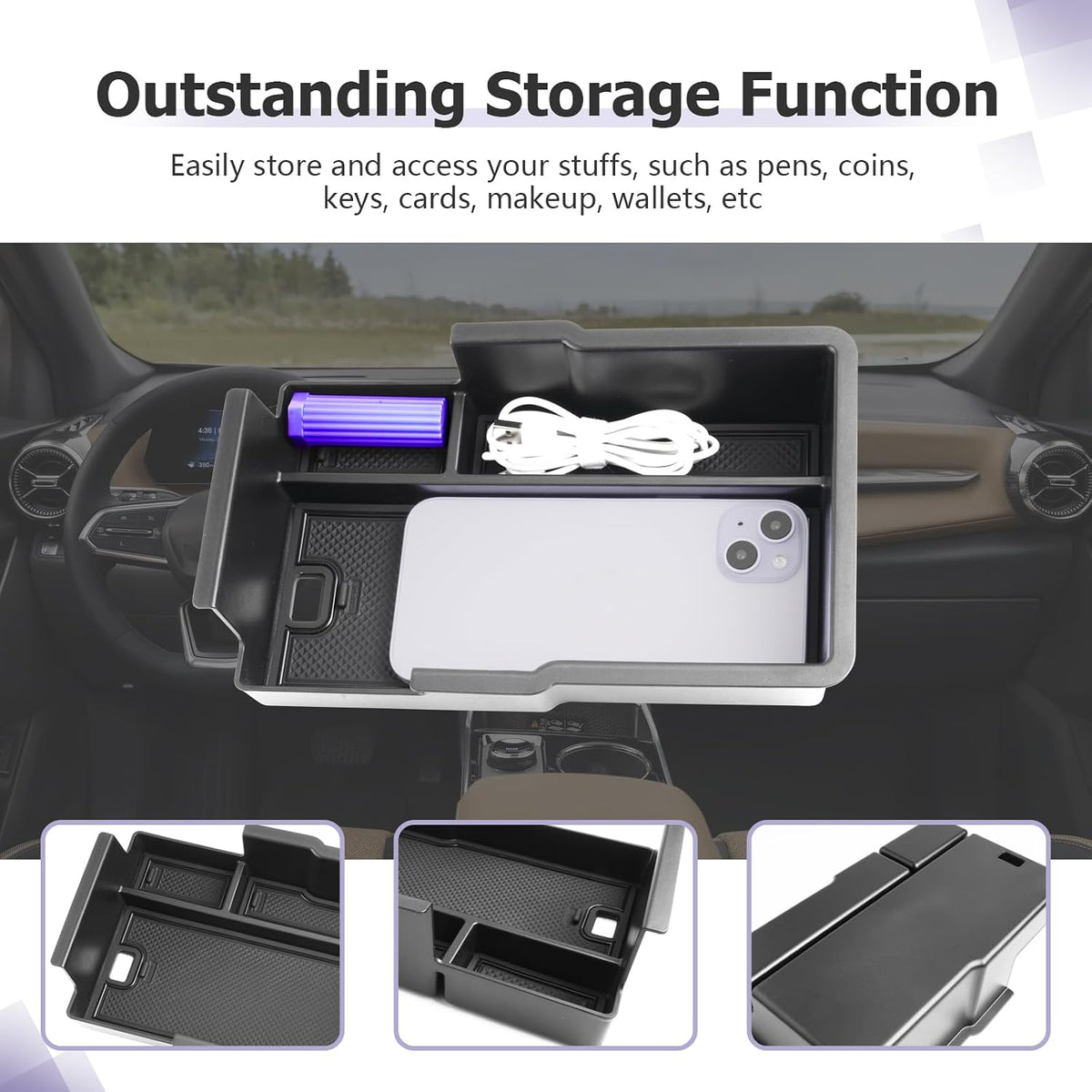 LUWU 2026 2027 Equinox Center Console Organizer Compatible with 2025 2026 2027 Equinox Accessories Center Console Organizer Armrest Console Organizer Armrest Organizer Insert Tray