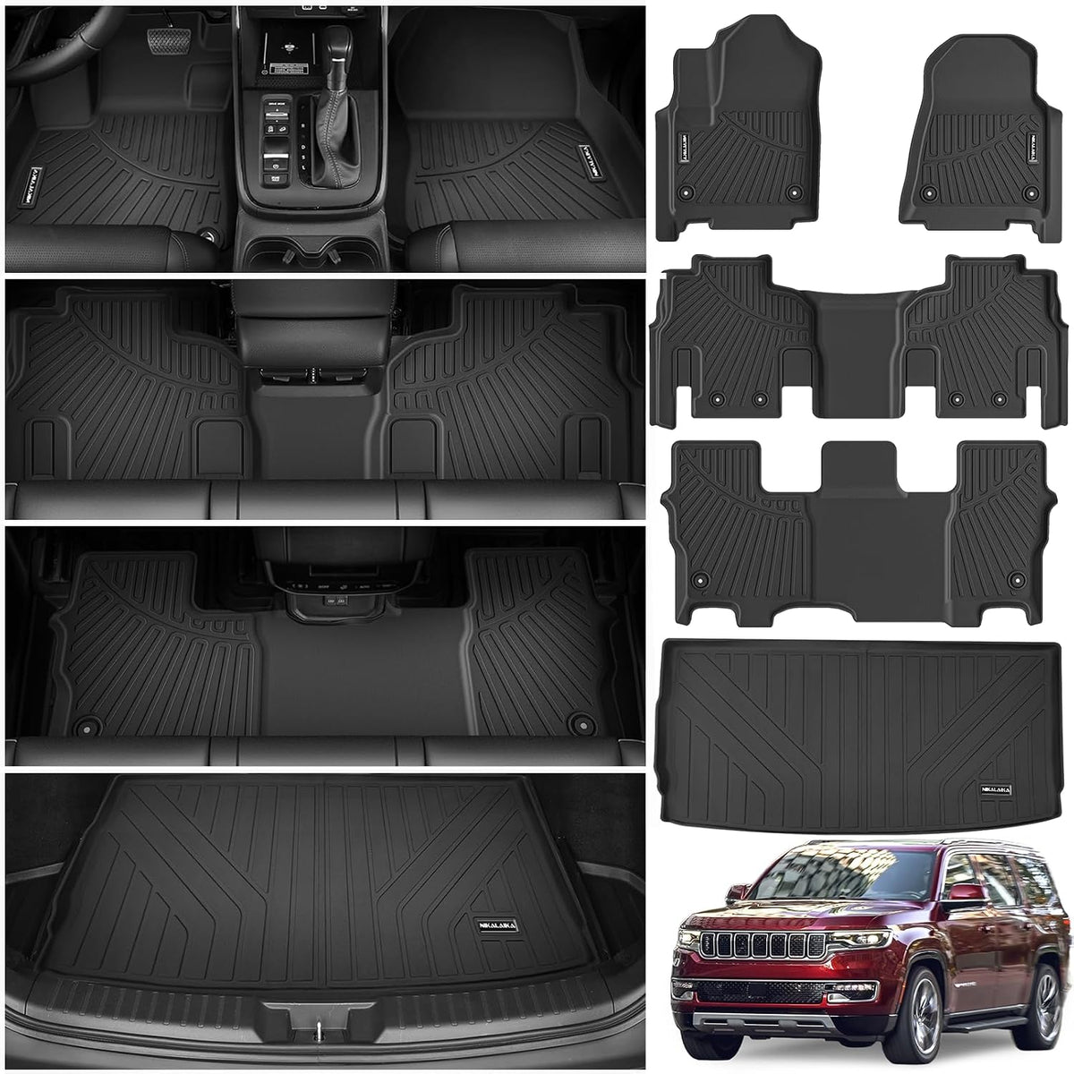 Floor Mats & Cargo Liner for 2022-2026 Jeep Wagoneer 8 Passenger (Non L/S)