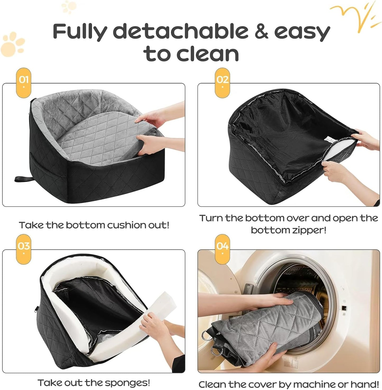 Dog Car Seat for Small Dogs Up to 30 Lbs, Pet Travel Safety Bed for Puppy Cat, Fits in Front/Back Seat, Anti Slip Base, Fully Detachable Washable with 2 Safety Tether(Grey-Black)