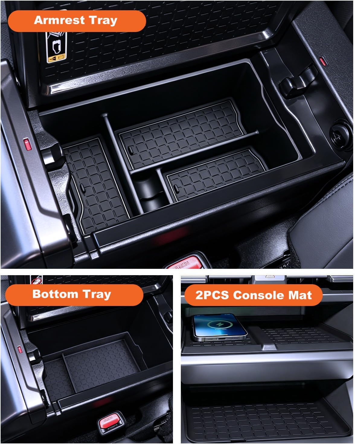 4PCS Center Console Organizer Tray Compatible with 2026 Toyota RAV4 Armrest Bottom Tray Center Console Silicone Pad 6th Gen RAV4 Hybrid&PHEV Interior Accessories