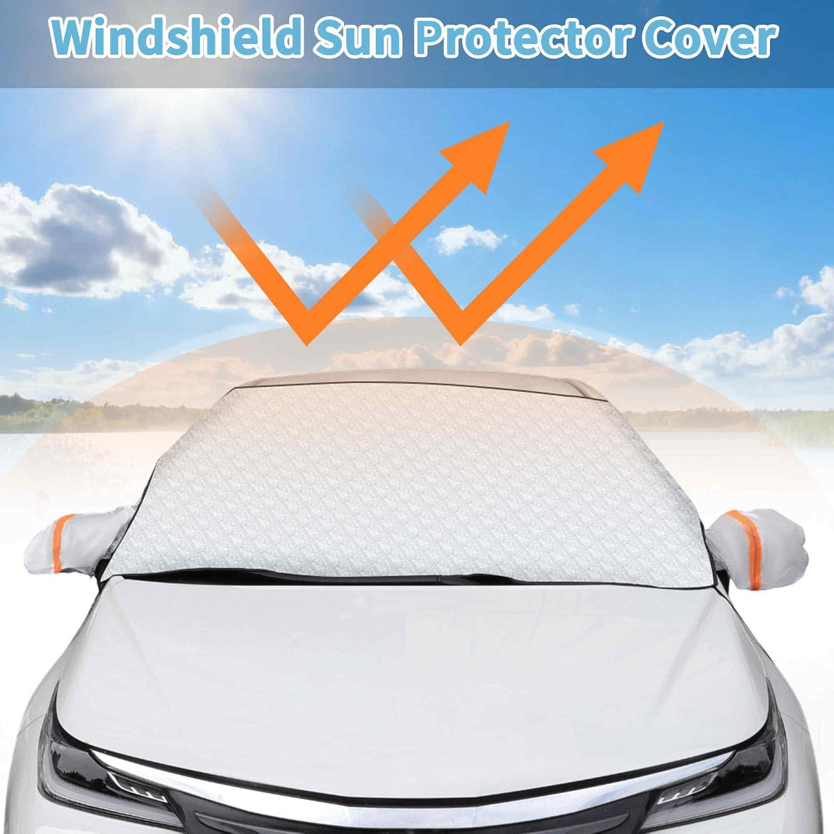 Car Windshield Snow Ice Cover with Side Mirror and Hook Magnetic Windshield Cover for Ice and SnowCar Windshield Sun Shade Foldable Fit for Large SUV/Pickup/Truck/MPV (63" x 46")