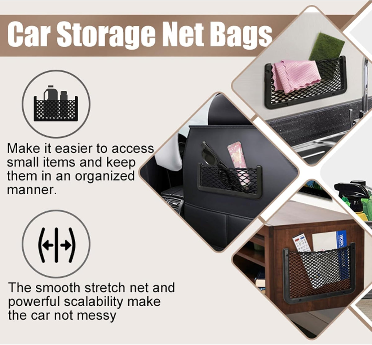 ABS Plastic Frame Automotive Cargo Nets Car Net Pocket Phone Car Mesh Net Holder RV Storage Boat Cargo Pocket Organizer Framed Mesh Net Pocket with Screws for Auto RV Net(4, 9 x 4 Inch)