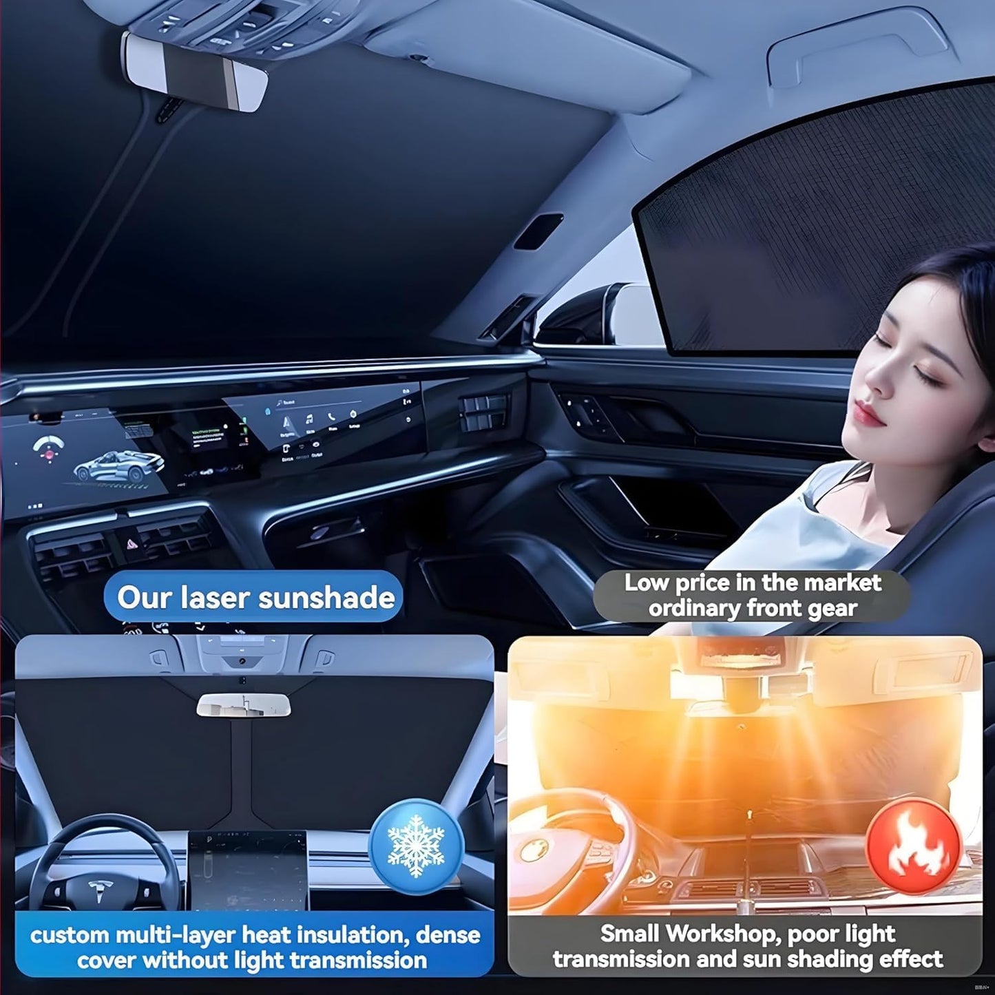 for Ford Escape 2013-2026 Windshield Sun Shade - Foldable Windshield Cover Sun Shade for Escape Accessories Protect Car from Sun Rays Overlapping UV Reflective Window Sunshade