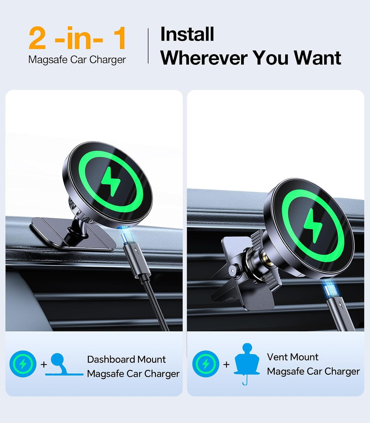Coolpow for MagSafe Car Mount Charger【15W Top Charger】Magnetic Wireless Car Charger for iPhone Magsafe Car Charging【Strong Magnets】Magnetic Phone Holder Mount Charger for iPhone 17 Pro Max 16 15 14 13