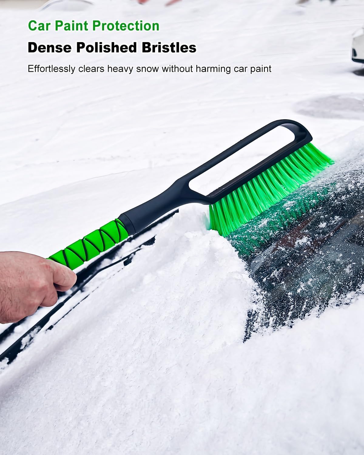 SEAAES Snow Brush and Emergency Snow Shovel for Car, Extendable Snow Ice Scraper with Foam Grip, Compact Snow Shovel for SUV Truck Vehicle Windshield Window - Green