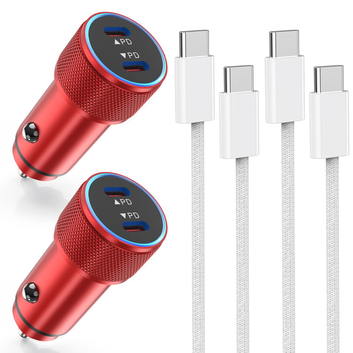 iPhone 17 Car Charger,2Pack Dual Port USB C Fast Car Charger Type C Rapid Charging Adapter with 2Pack USB C to C Nylon Braid Cable Woven Cord Fast Charging for iPhone 17/17 Pro/16/16 Pro Max/iPad