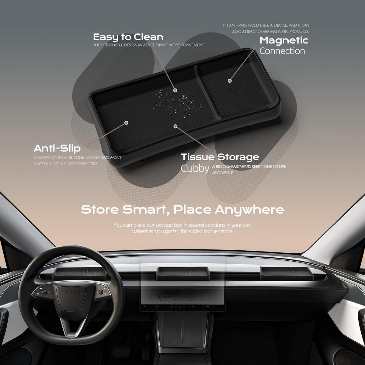 AUTOR Behind Screen Storage Box Center Console Organizer for Tesla Model 3/Y Tissue box Sunglasses & Phone Holder Fits for 2024-2025 Model 3 Highland and 2025 Model Y Juniper