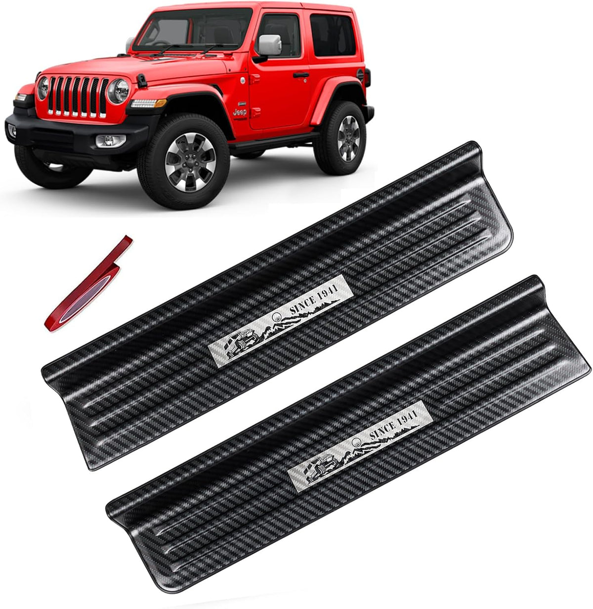 Rowa Door Sill Guards for Jeep 2018-2026 Wrangler JL JLU & 2020-2026 Gladiator JT, Carbon Fiber Pattern 304 Stainless Steel Door Entry Guard Full Coverage for Door Sill Protector (Patent Design)