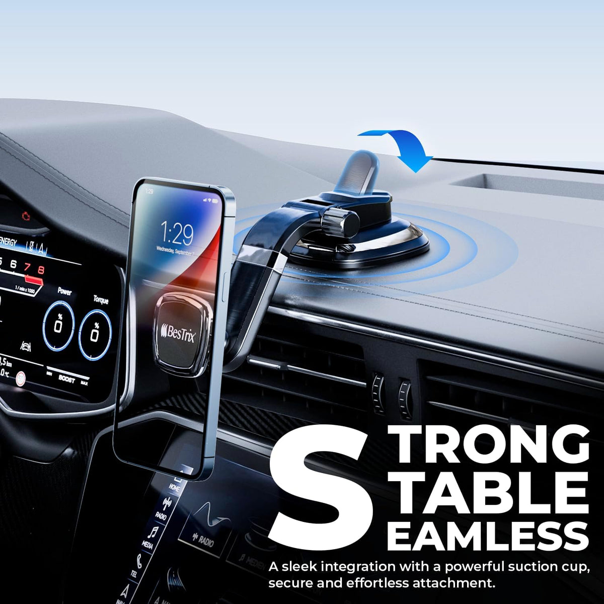 BESTRIX Phone Holder for Car, Magnetic Car Phone Mount | Dashboard Car Phone Holder Compatible with iPhone 15, 14,13,12,11Pro,Xr,XS Pro MAX Galaxy S24 23 22 21 20 Ultra Note S8 S9 S10 & All Smartphone