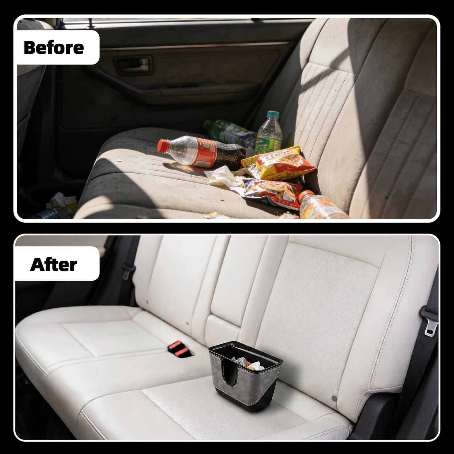 Small Car Trash Can with Double-Layer Design,Leakproof Hanging Car Trash Bin with Large Capacity & Elastic Back Clip,Multi-Purpose Automotive Garbage Can,Vehicle Garbage Bin for SUV Truck (Black)