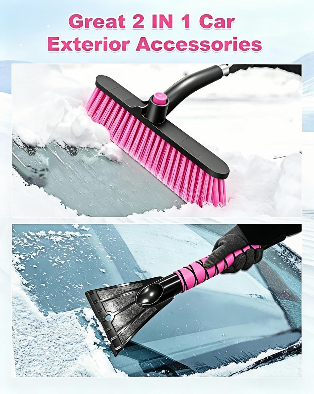 33‘’ Pink Car Snow Brush and Ice Scraper for Windshield