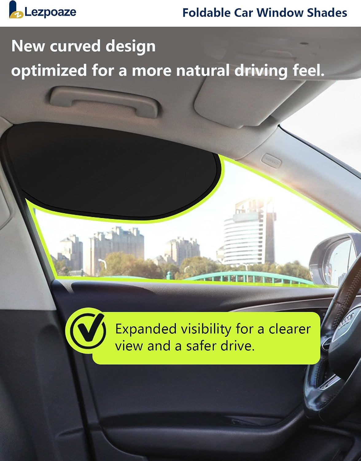 Foldable Car Window Shades - 2 Pack for Driver & Passenger Side | Blackout Static Cling | Blocks UVA/UVB & Glare | Easy On/Off | for Daily Driving & Travel