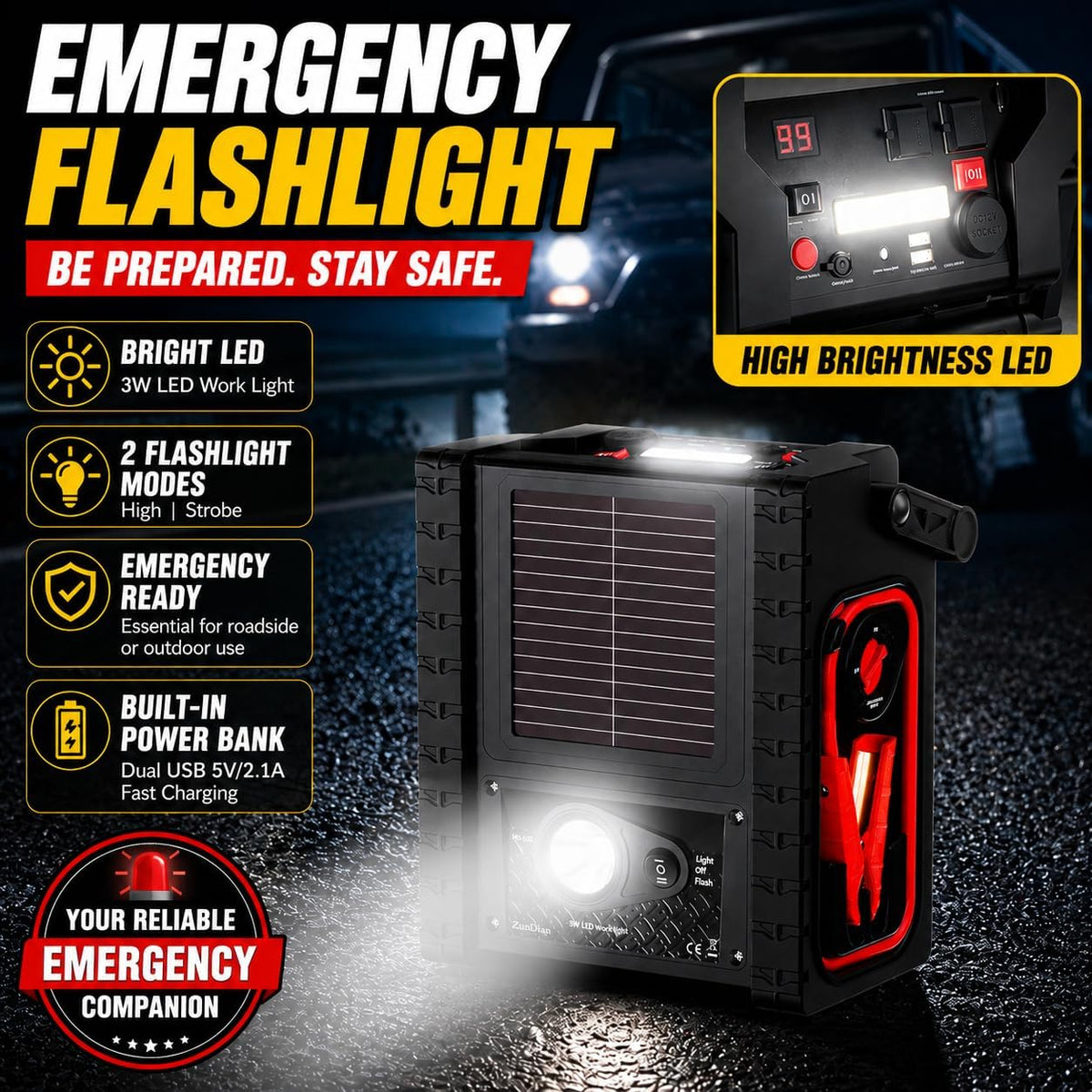 2000A Peak Heavy-Duty Jump Starter with 260 PSI Air Compressor, 12V Jump Box for Cars, Trucks & SUVs, Up to 8.0L Gas or Diesel Engines, 20,000mAh Power Pack, USB/DC Ports & 400-Lumen LED Light
