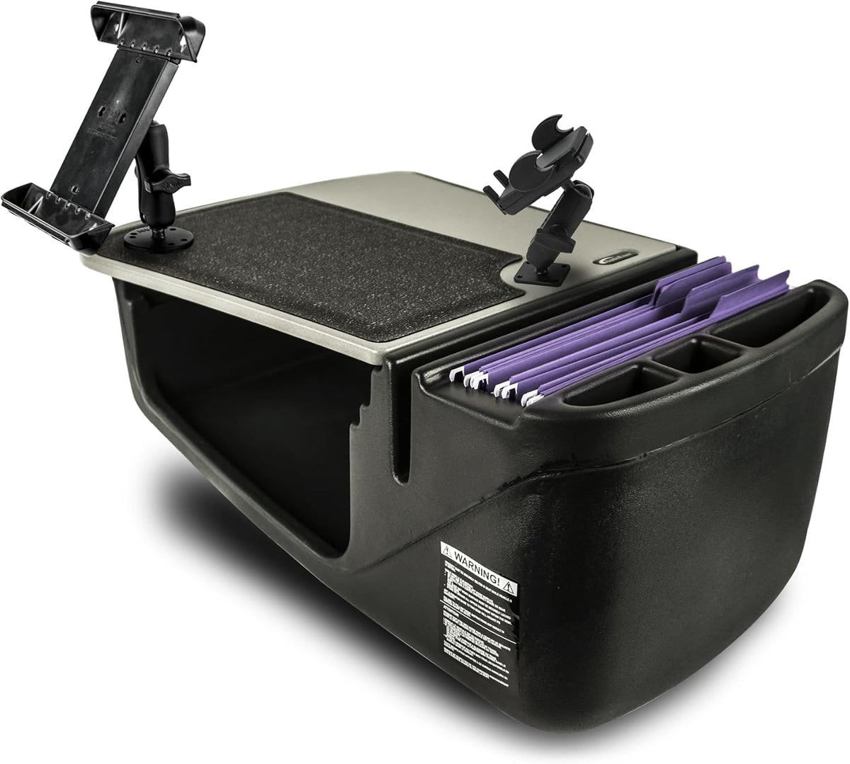 AutoExec Efficiency GripMaster Car Desk for Your Vehicle Workstation and Mobile Office, Grey with 400 watt Power Inverter, Phone Mount and Tablet Mount