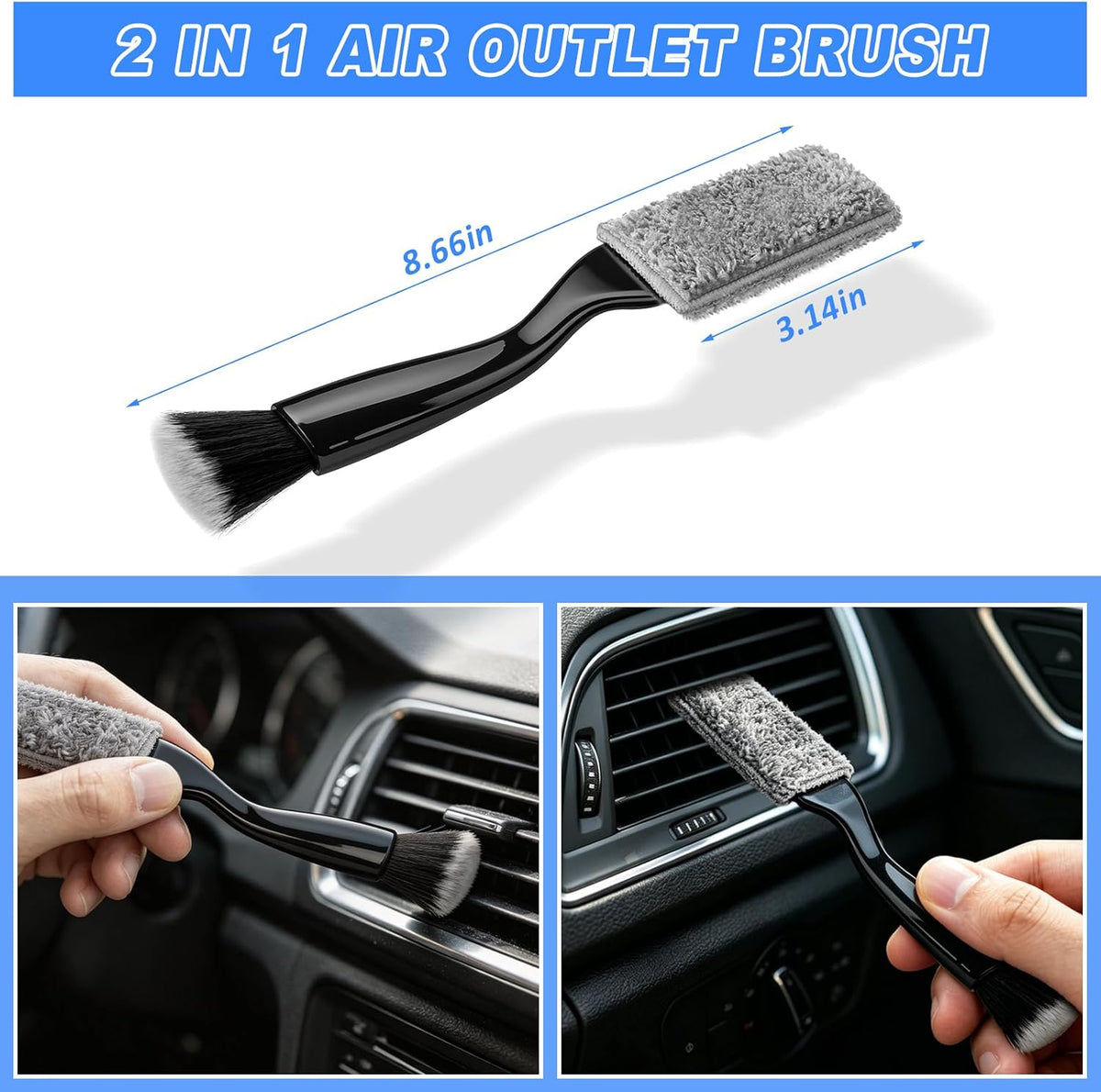 Car Interior Cleaning Kit - Windshield Cleaner Tool, 3 Graded Boar Brushes, Double Head AC Vent Shutter Brush, Towels, Duster, Car Interior Detailing Kit for RVs, Truck, Trailer