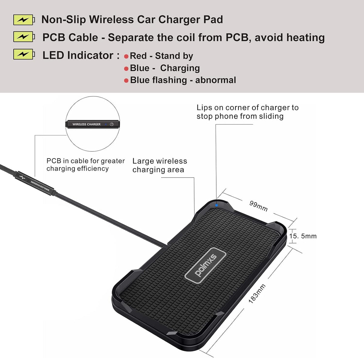 Wireless Charger Car Charging pad,Polmxs 15W Fast Wireless Phone Charger Cell Phone Cordless Charging mat Compatible with iPhone 11/12/12/14/15 Galaxy S21/S22/S23/24 (C12Y)