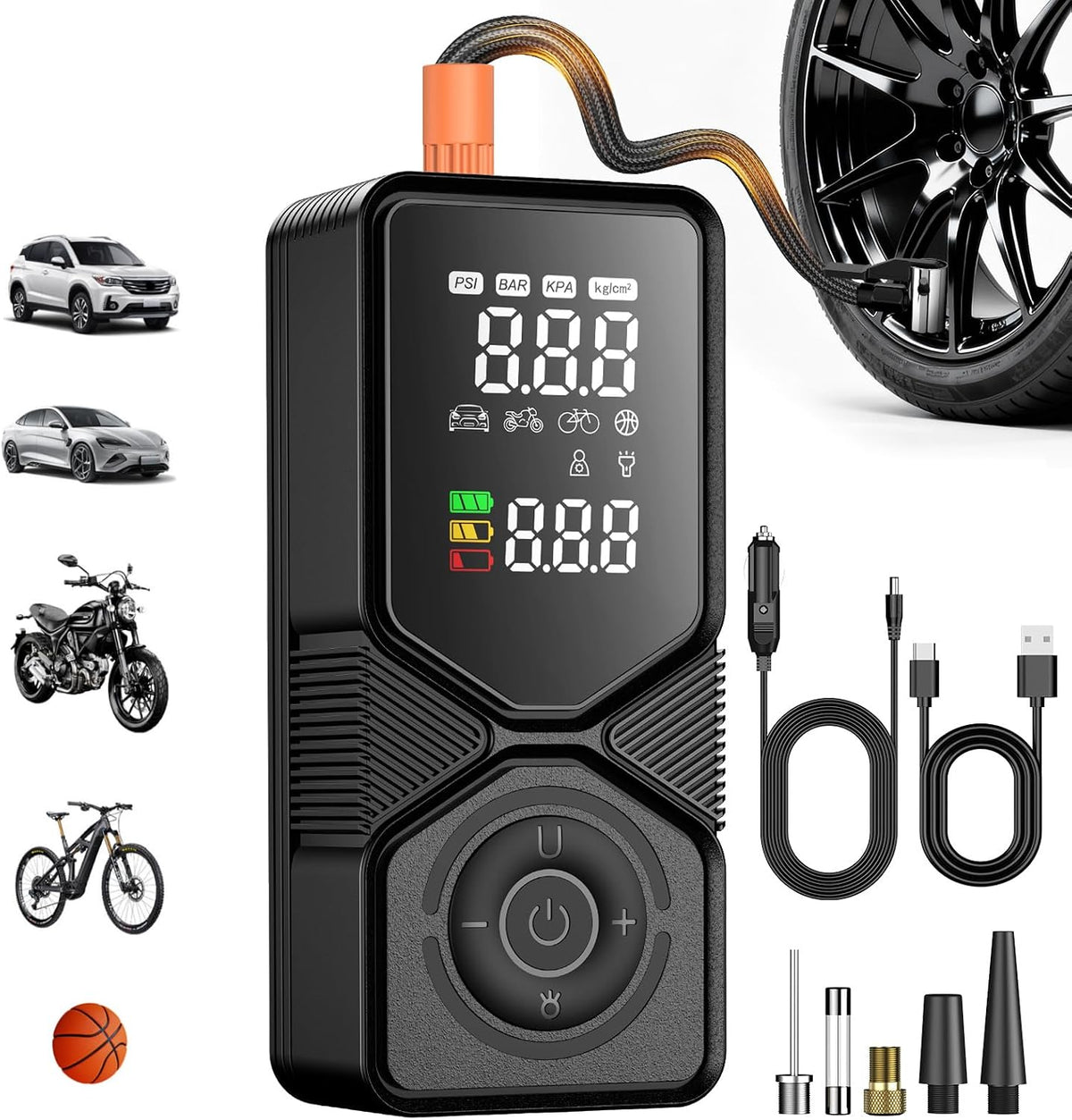 Tire Inflator Portable Air Compressor - 150PSI Cordless Air Pump for Car Tires with Digital Pressure Gauge, Auto Shut Off & LED Emergency Light, 12V DC Power for Car, Bikes, Motorcycles, Balls