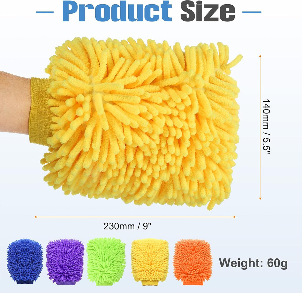 HARFINGTON 5pcs Chenille Microfiber Car Wash Mitts 9" x 5.5" Scratch Free Wash Gloves Absorbent Double Sided Plush Cleaning Drying Mitts for Car Washing Home Clean 5 Colors Mitts
