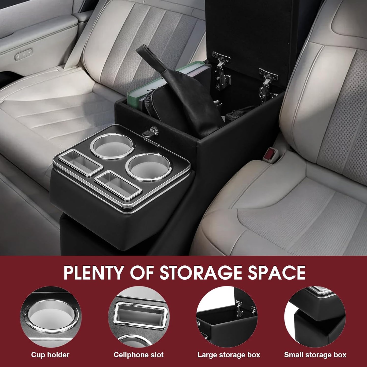 Center Console Between Seat for Minivans, SUVs, Middle Van Console Floor Console Organizer Storage Box with Locking