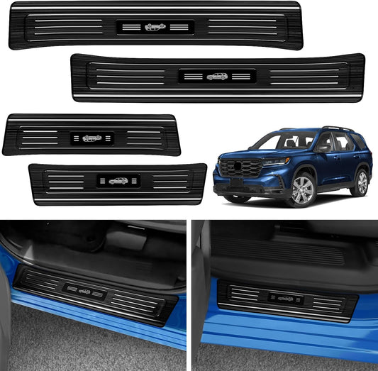 4PCS Door Sill Protector for Honda 2023-2025 2026 Pilot Accessories Black Brushed Stainless Steel Front and Rear Door Car Pedal Kick Guards Protection