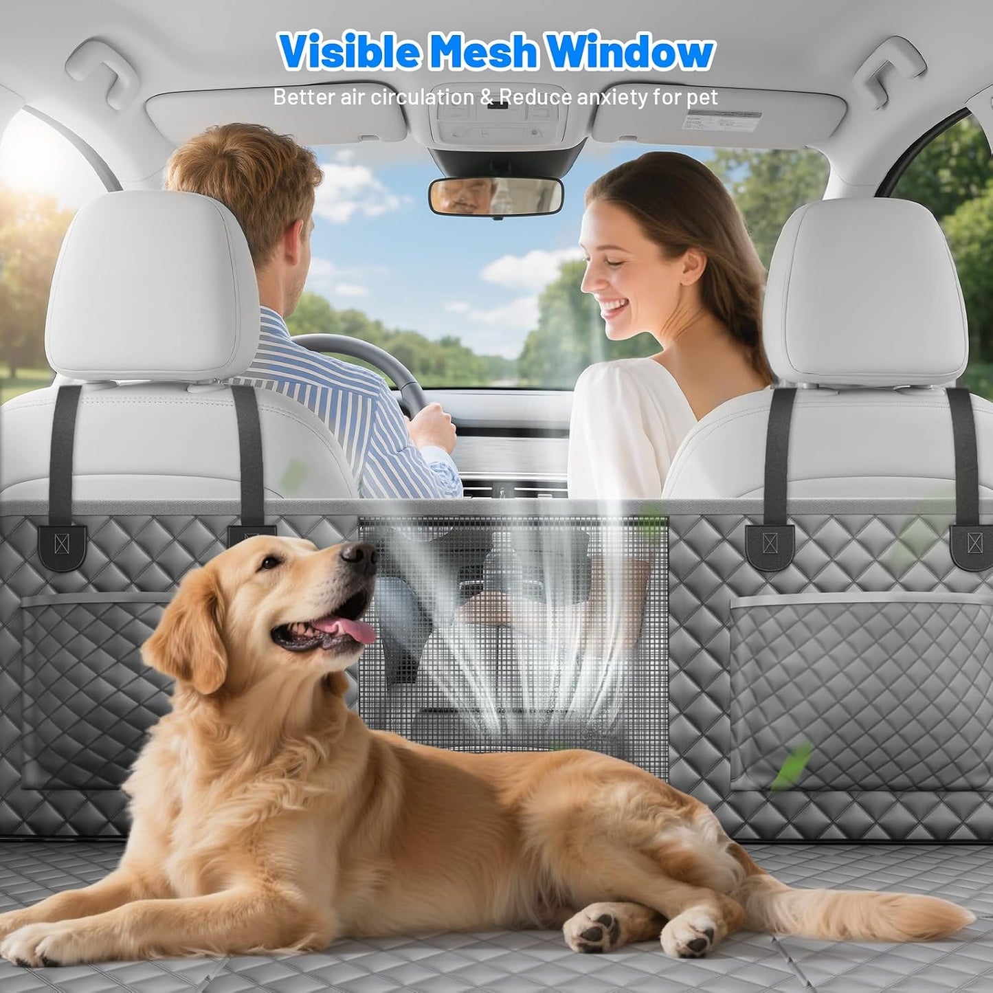 Dog Car Seat Cover for Back Seat with Hard Bottom,Waterproof Back Seat Extender for Dogs,Dog Hammock Dogs Bed for Cars, SUVs,Pet Seat Cover for Back Seat Holds 400lbs with Mesh Window & Pocket-Grey