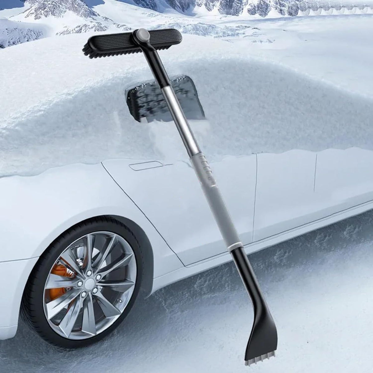3 In 1 Snow Brush and Ice Scraper for Car Windshield EOHMAK Extendable Snow Removal 360° Pivoting Vehicle Winter Shovel Brush Snow Scraper with Long Handle(Gray)