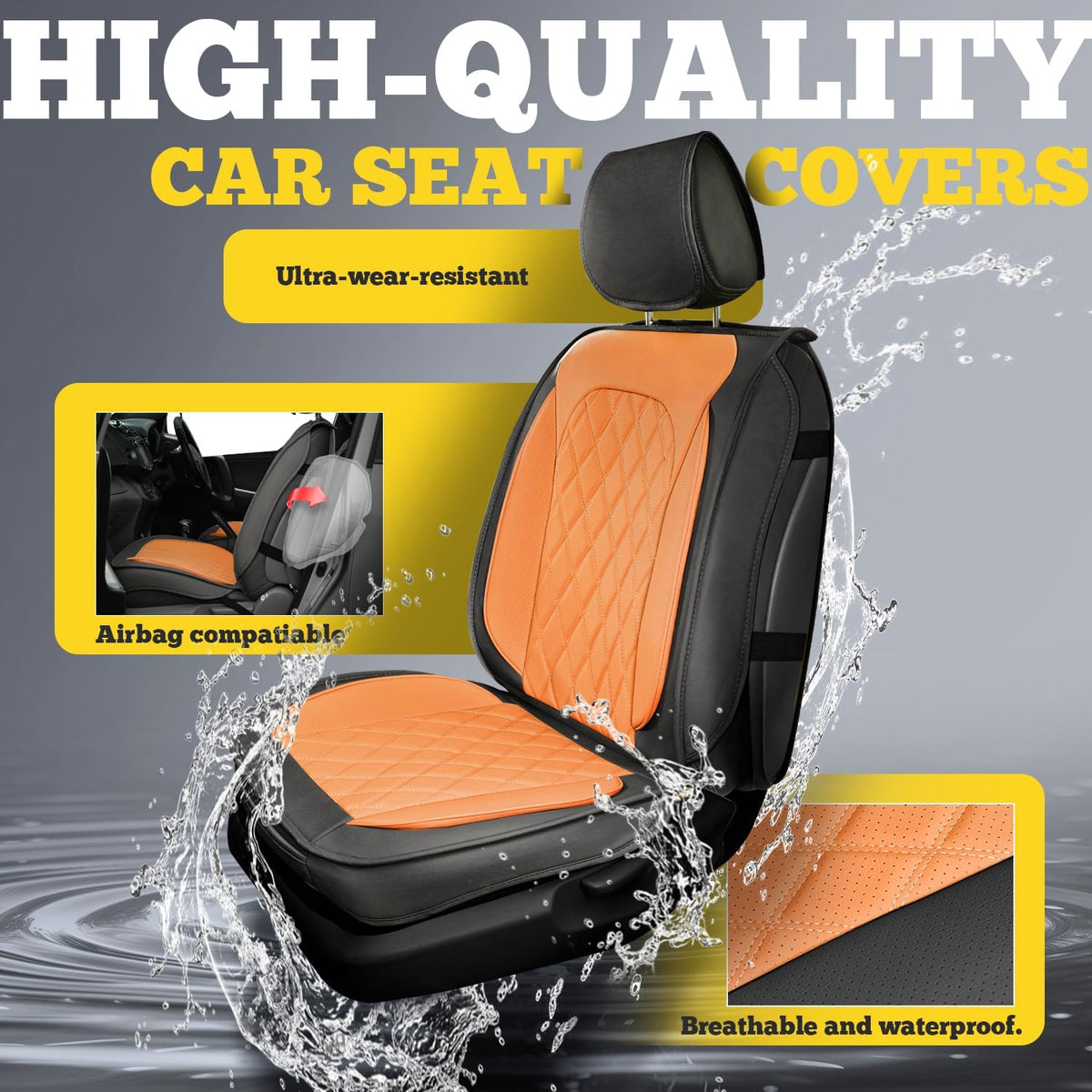 LINGVIDO Car Seat Covers for Front Seats (2 Seats) - Premium Perforated Nappa Leather,Waterproof Shield, Omni-Adapt Fit for SUVs Sedans, Ideal for Rideshare & Pets