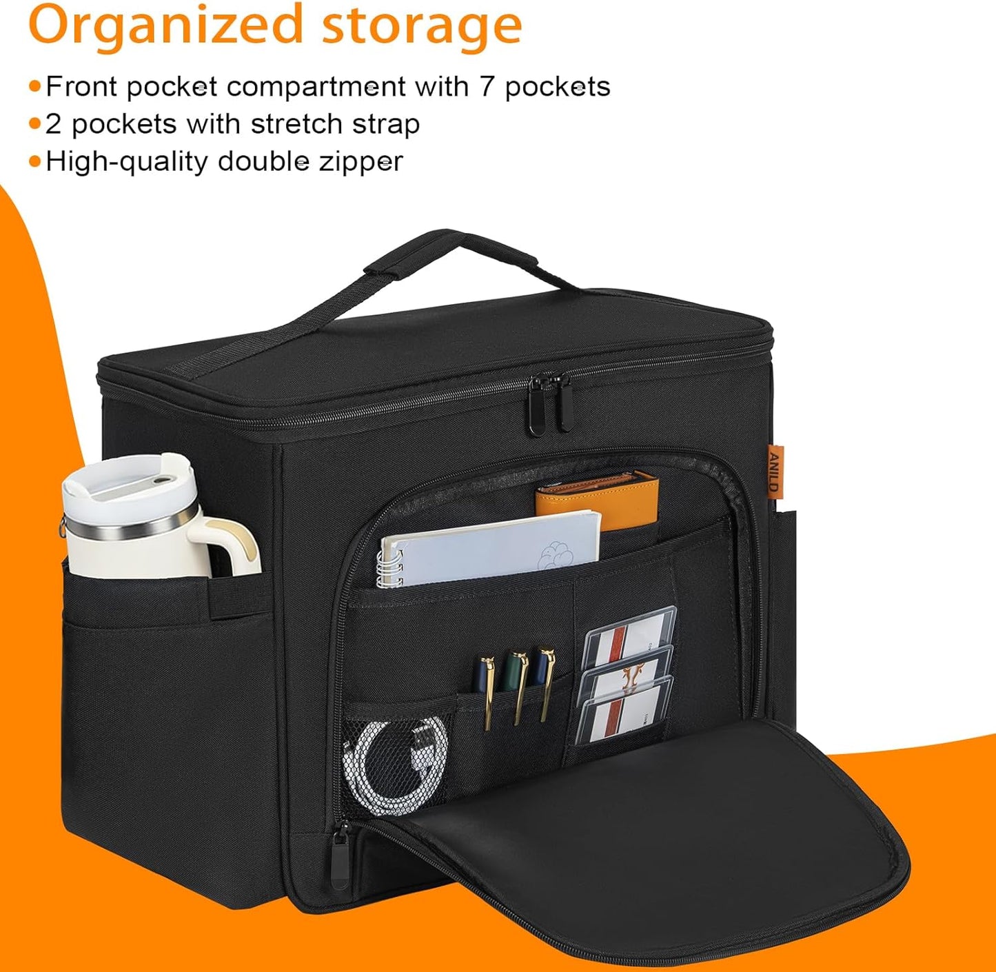 ANILD Front Car Seat Organizer and Office Work Truck Organizer with Multifunctional Pockets and Padded Shoulder Strap, Compatible with Cars, Trucks and Vans
