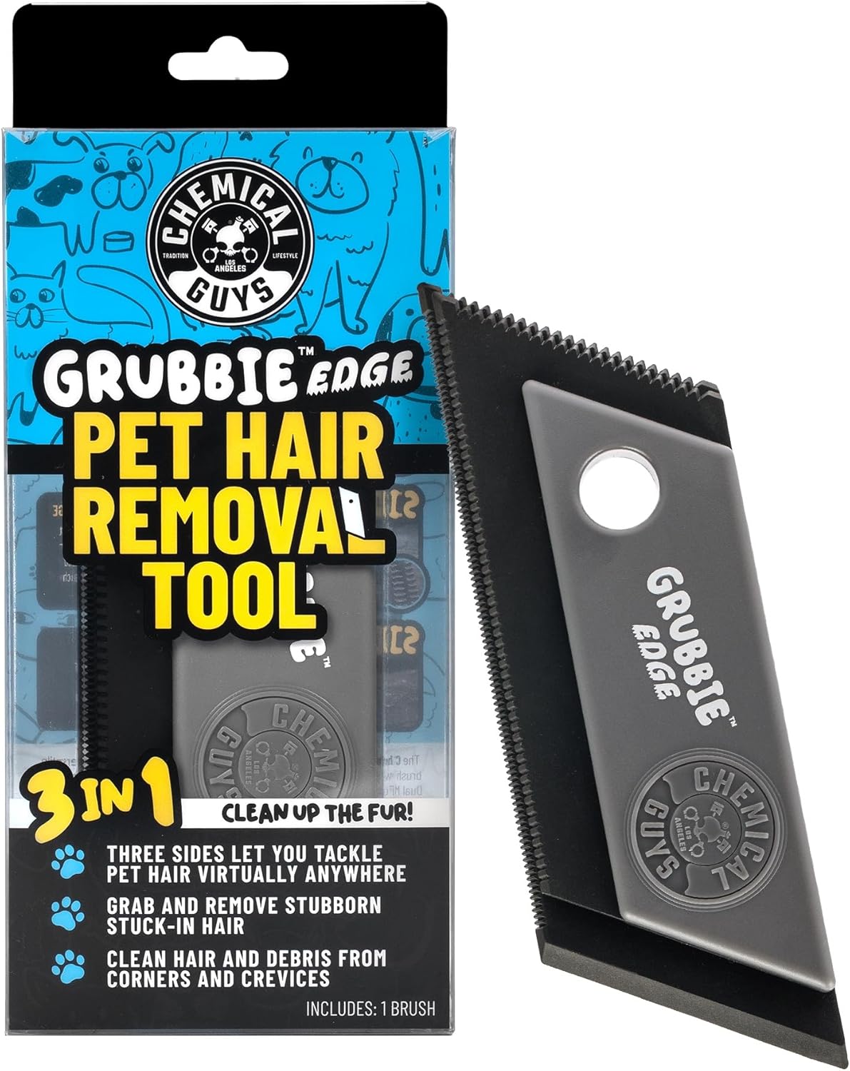 Chemical Guys Grubbie Edge Pet Hair Removal Tool – Reusable Pet Hair & Lint Remover for Car Interiors, Upholstery, Carpets, Seats, and Home Furniture – Removes Embedded Hair & Fur Fast