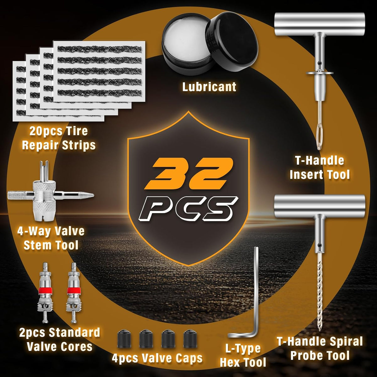 32 PCS Flat Tire Repair Kit, Tubeless Tire Patch Kit for Cars, ATVs