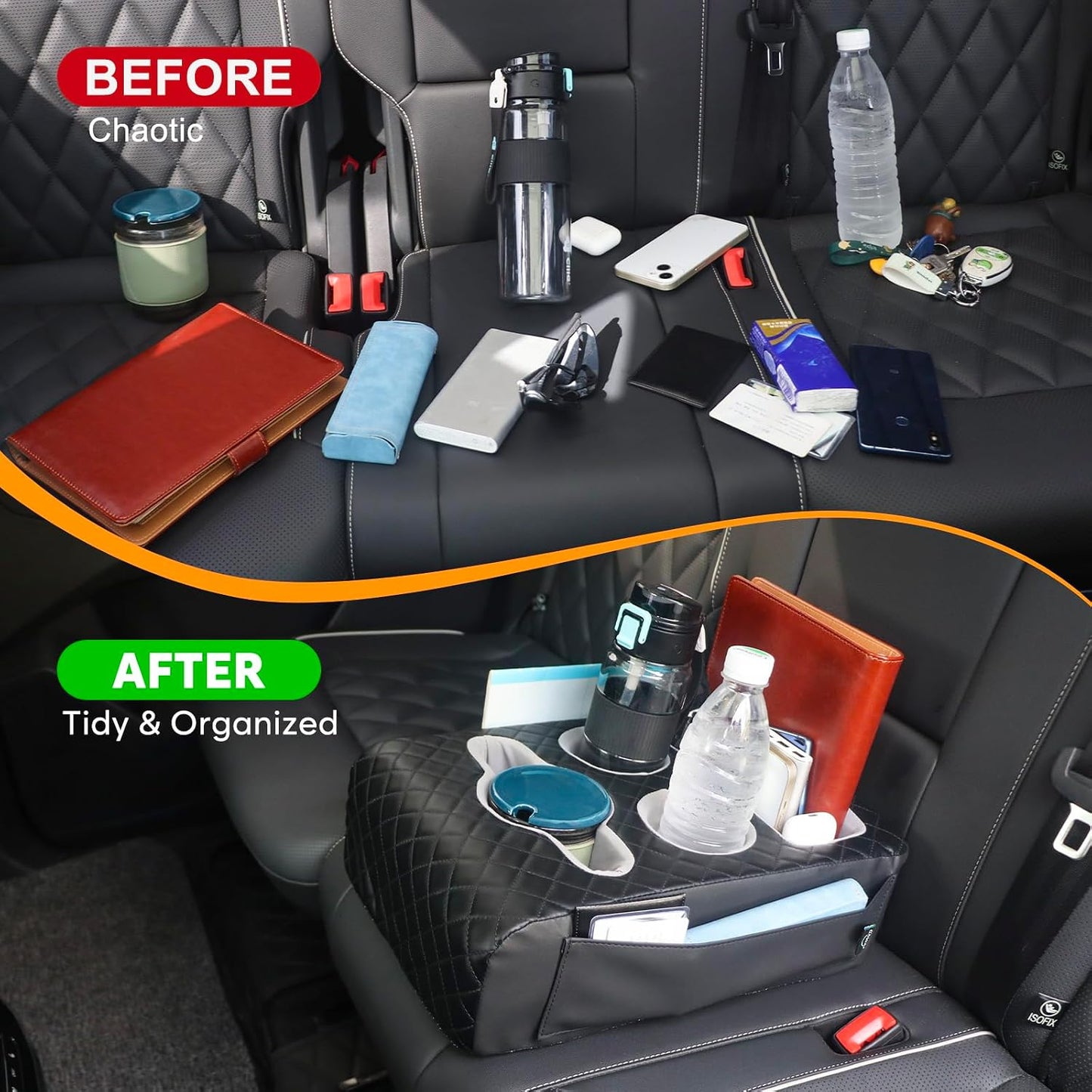 Back Seat Cup Holder for Car, Truck Bed Organizer, Car Truck Boat Organizer, Couch Cup Holder Expander Tray Holds Fit for Coffee Drink Food Snacks Remote with Side Pockets