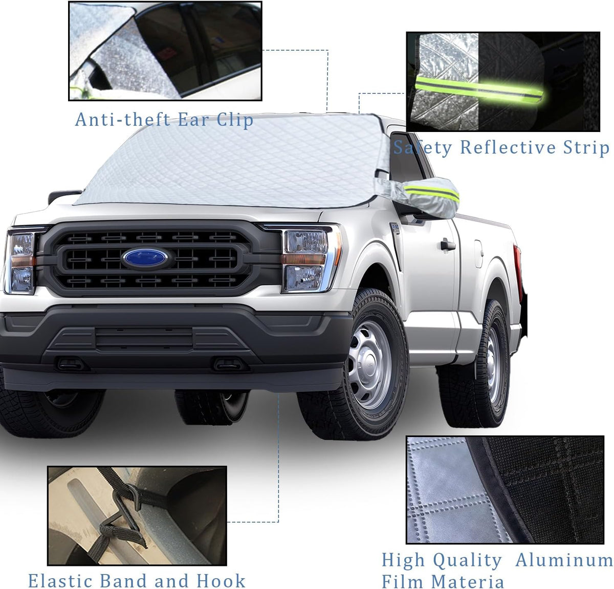 Car Windshield Snow Ice Cover with Side Mirror and Hook,Magnetic Windshield Cover for Ice and Snow,Car Windshield Sun Shade Foldable,Fit for Large SUV/Pickup/Truck/MPV(Silver-65 x49)