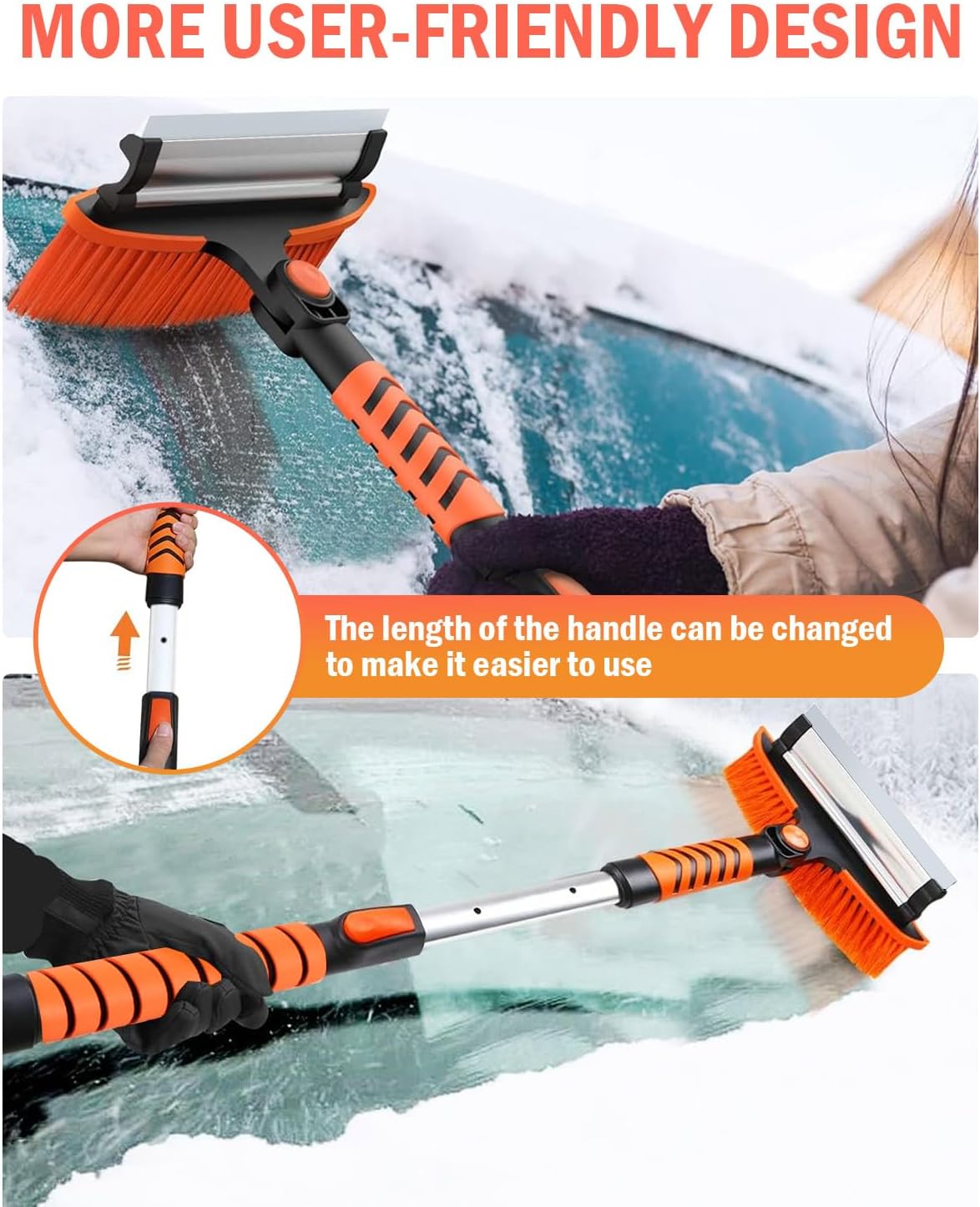 Ice Scrapers for Car Windshield, 43'' Three Stage Extendable Aluminum Alloy Car Snow Scraper and Brush, 180° Pivoting Snow Brush and Ice Scraper for Car, Truck, SUV