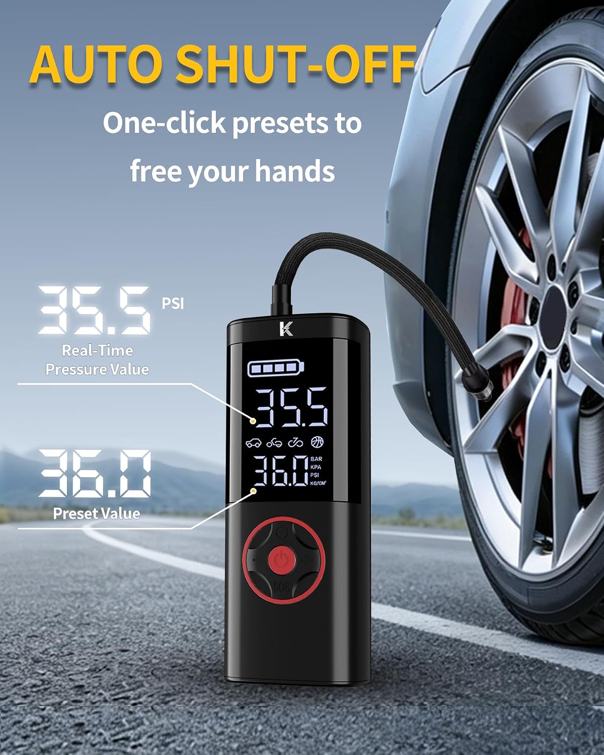 Tire Inflator, Portable Air Compressor for Car, 150 PSI
