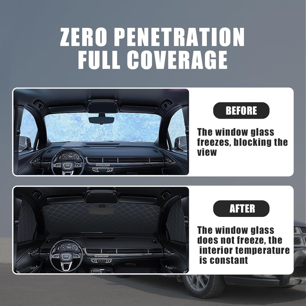 Car Windshield Snow Cover for Hyundai Kona N 2022-2023, Frost Ice Windscreen Covers with Magnetic Edges, Layers Thickness Snow Protector Covers with Side Mirrors