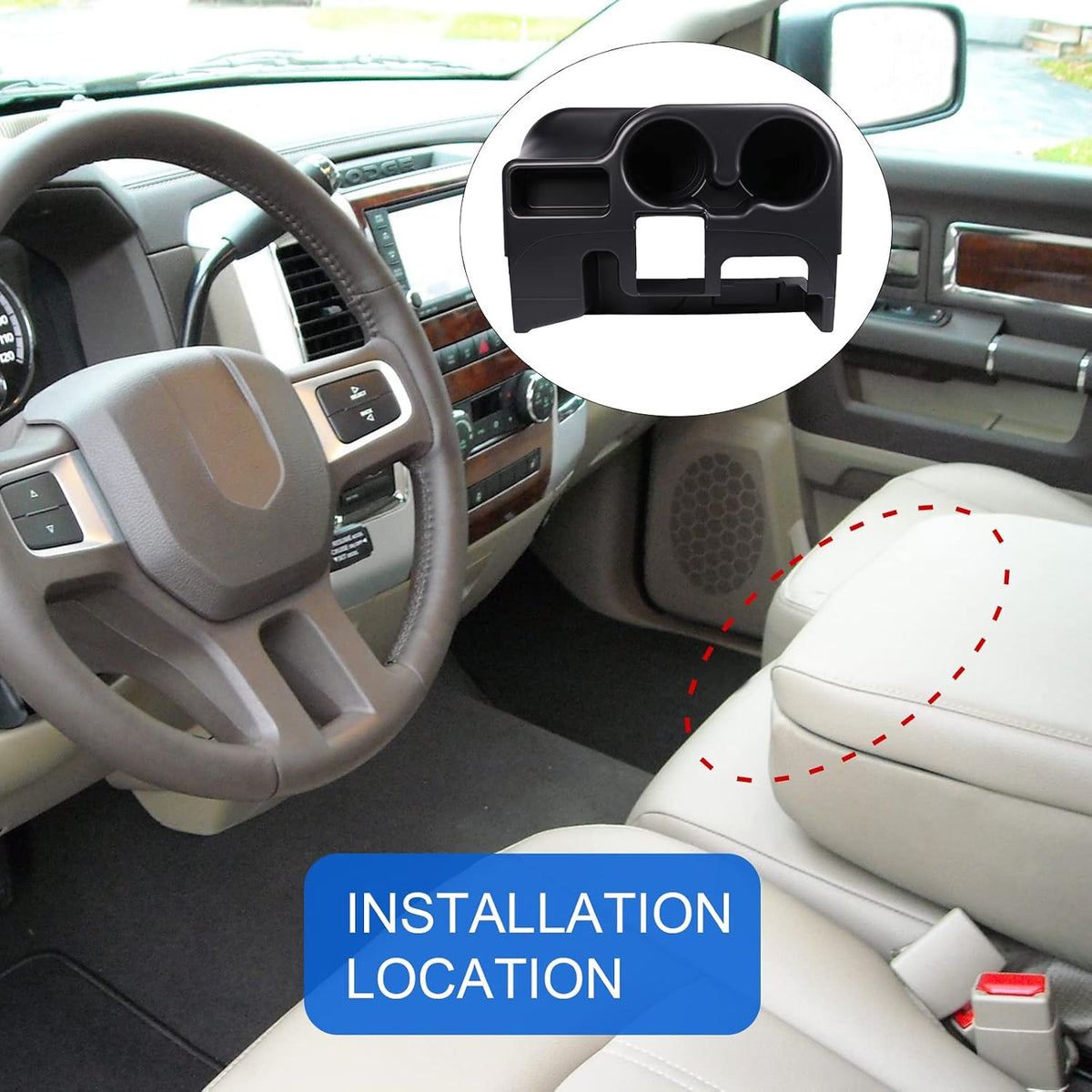 Center Console Armrest Cup Holder Compatible with 2003-2012 Dodge Ram 1500