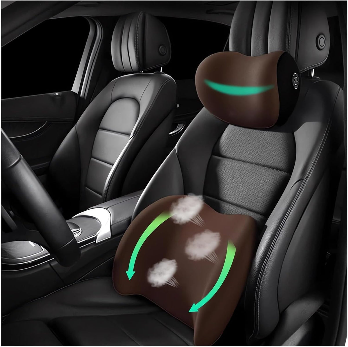Car Headrest & Lumbar Support Cushion Ergonomic Car Seat Neck Back Rest Pillows Orthopedic Memory Foam Head Rest and Lower Lumbar Support Pillow Set Backrest Driving Seat Office Chair Support (Pink)