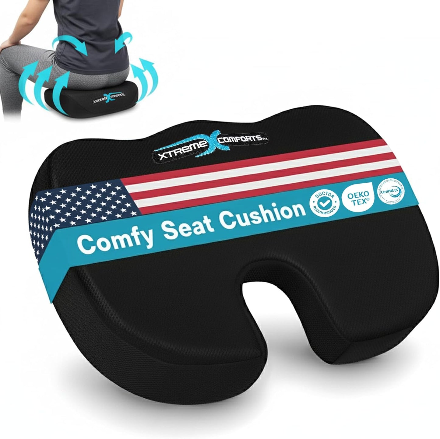 Xtreme Comforts Seat Cushions | Office Chair Cushions for Desk, Car, Wheelchair| Ergonomic Memory Foam Seat Cushion for Support & Comfort | Helps Improve Sitting Posture for Work & Body Relief