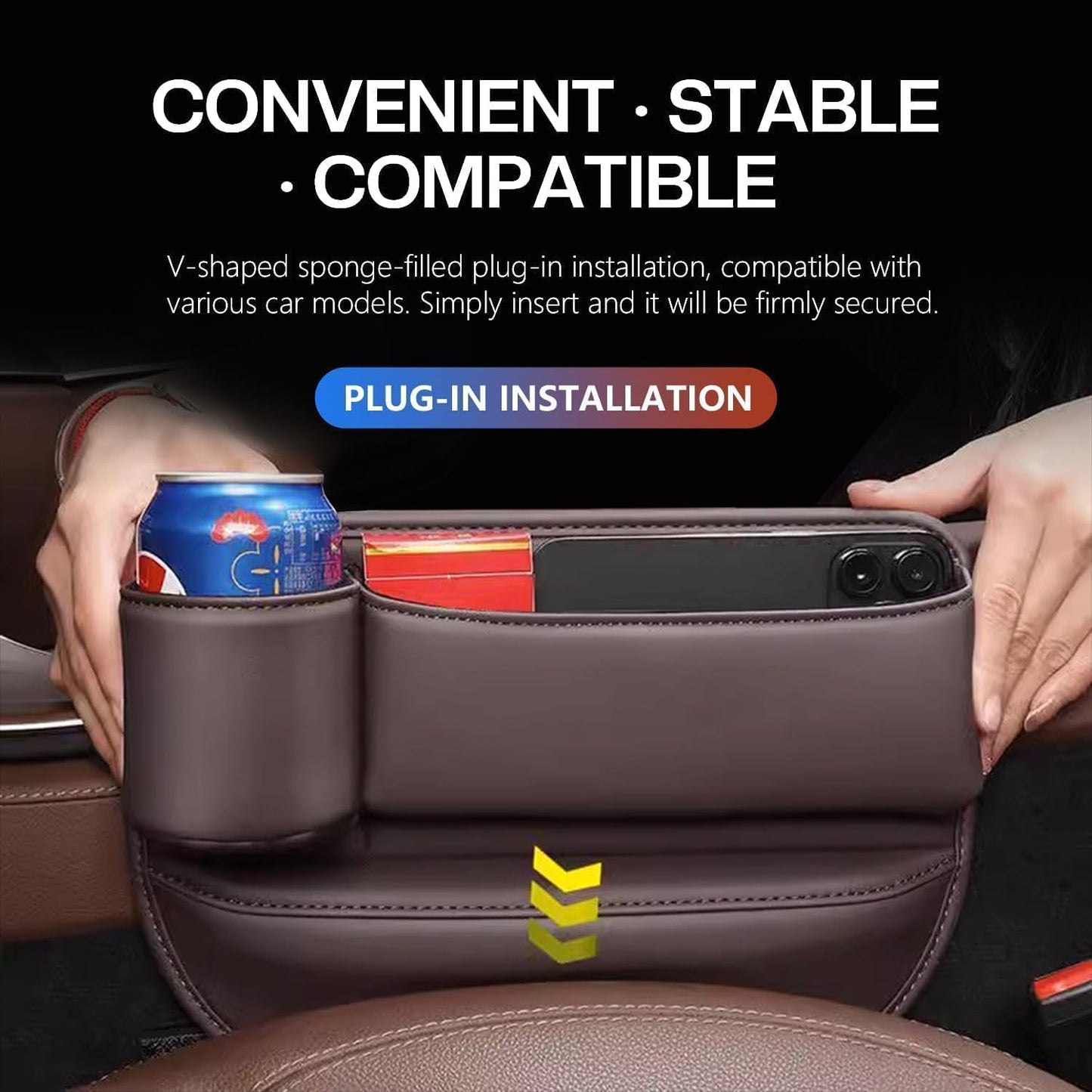 2025 New Car Seat Gap Filler Organizer, Car Seat Gap Filler with Cup Holder and Storage for Keys, Cards, Phone, Sunglasses and Small Items (Black, A Pair)