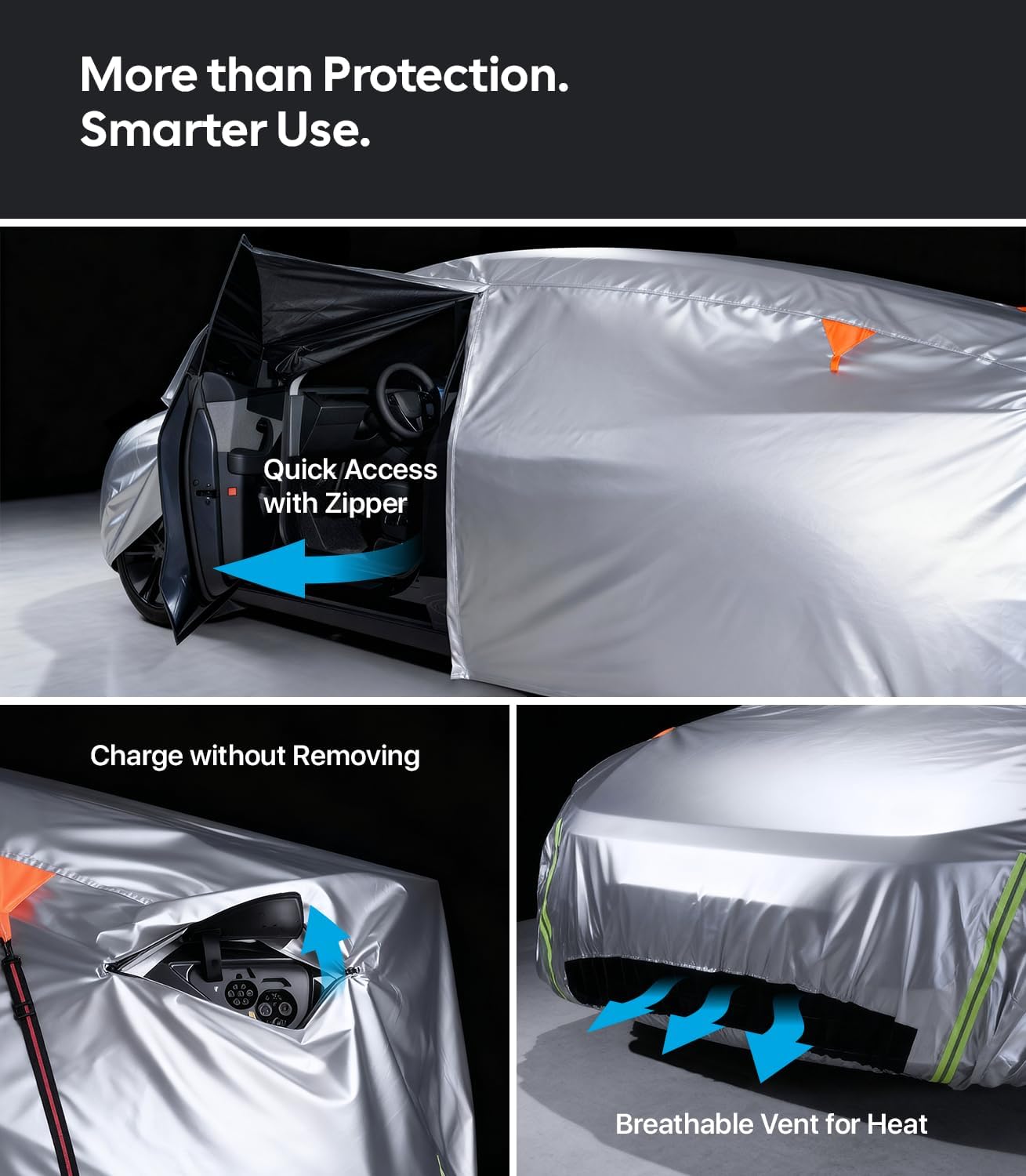 Wigoo Tesla Model Y Car Cover Accessories (2020–2026), Custom Fit All-Weather Outdoor, Waterproof UV Sun & Heat Protection, Ventilated Design, Windproof, Smooth Paint-Safe Lining, Charging Port Zipper