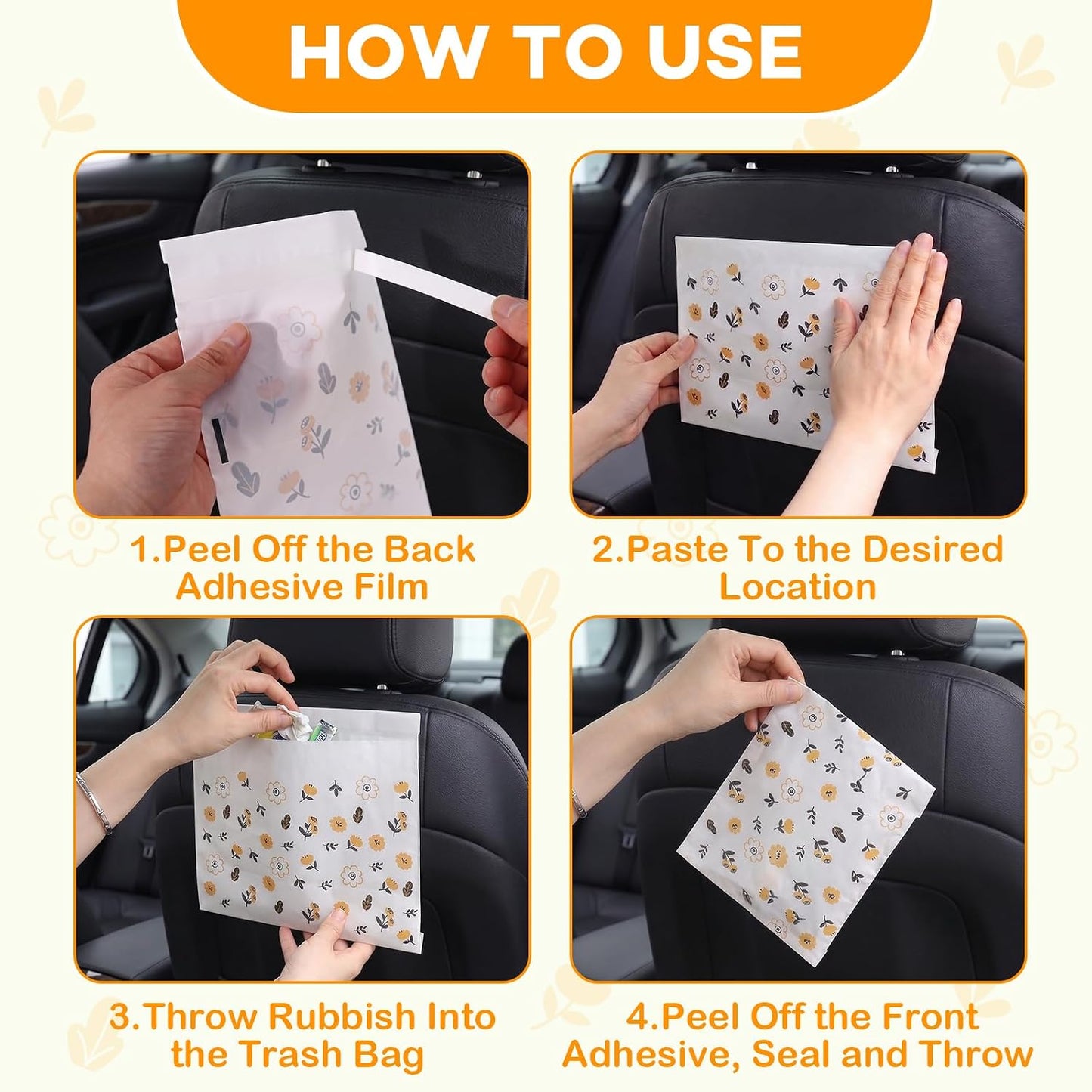 120 Pcs Disposable Car Trash Bags, Seal Disposable Car Garbage Bin Bags, Stick On Car Trash Bin for SUV Truck, RV Travel, Camping, Bedroom, Study Room, Office