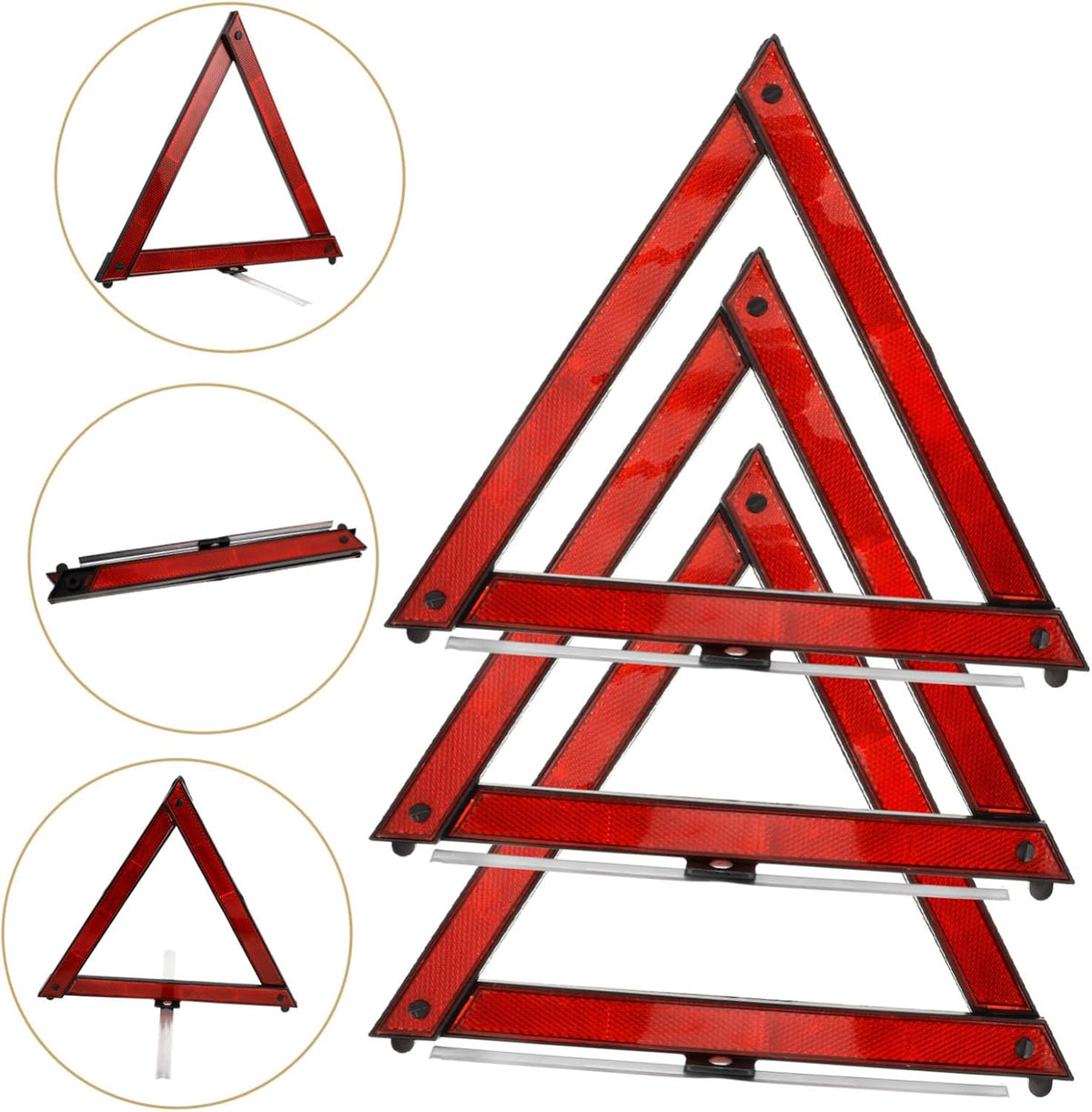 3pcs Reflective Roadside Warning Triangles for Emergency Parking Safety