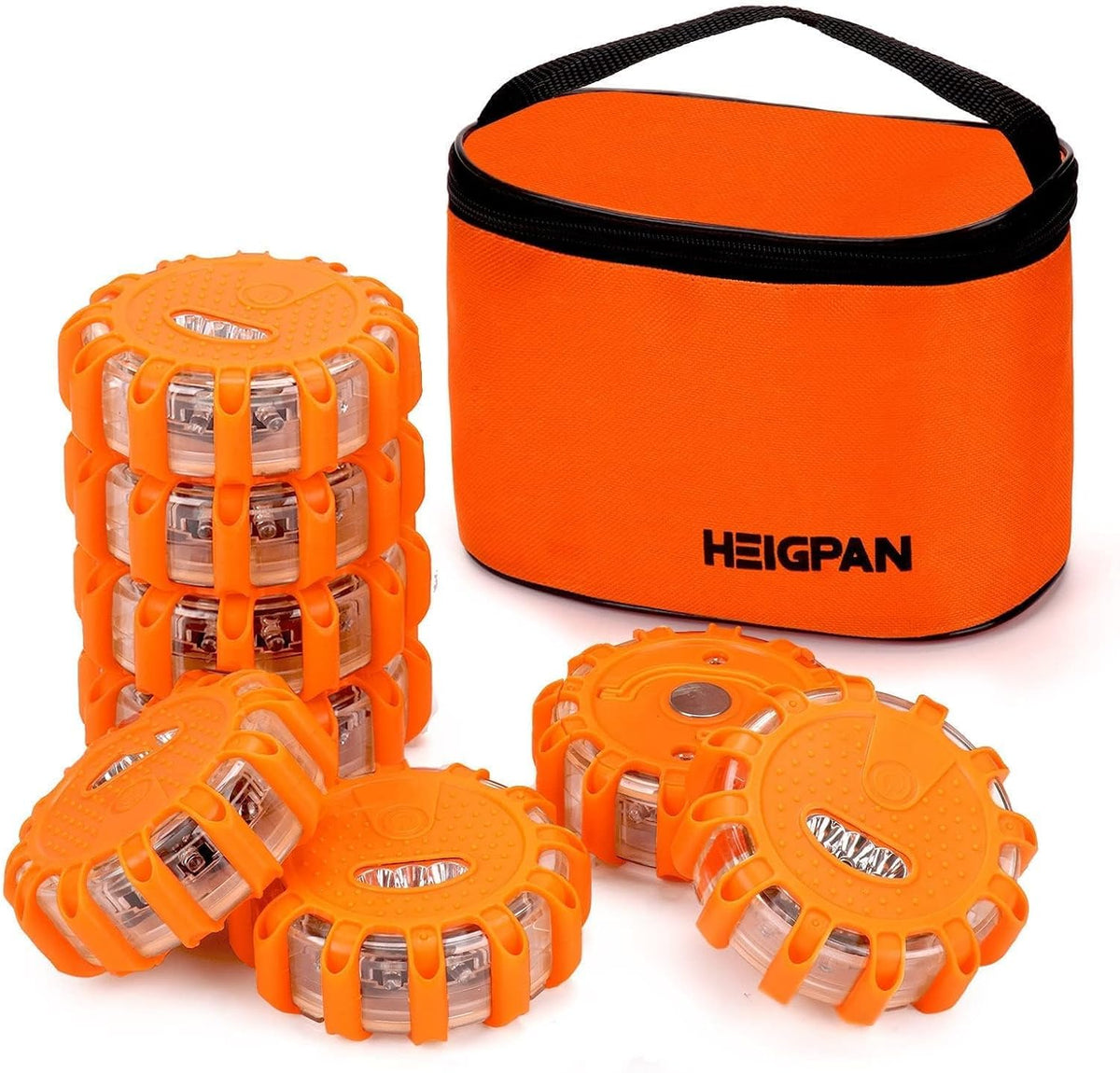 HEIGPAN GP904 LED Road Flares 4 Pack, Battery Powered Safety Warning Lights with Magnetic Base & Hook, 9 Flashing Modes for Roadside Emergency Car Truck Boat (Batteries NOT Included)