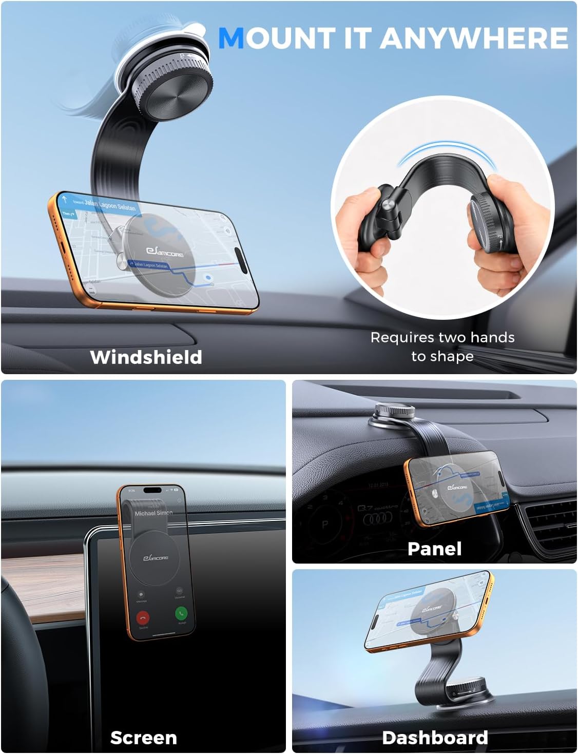 Magsafe Car Mount, Bendable Alloy Arm Magnetic Phone Holders for Your Car