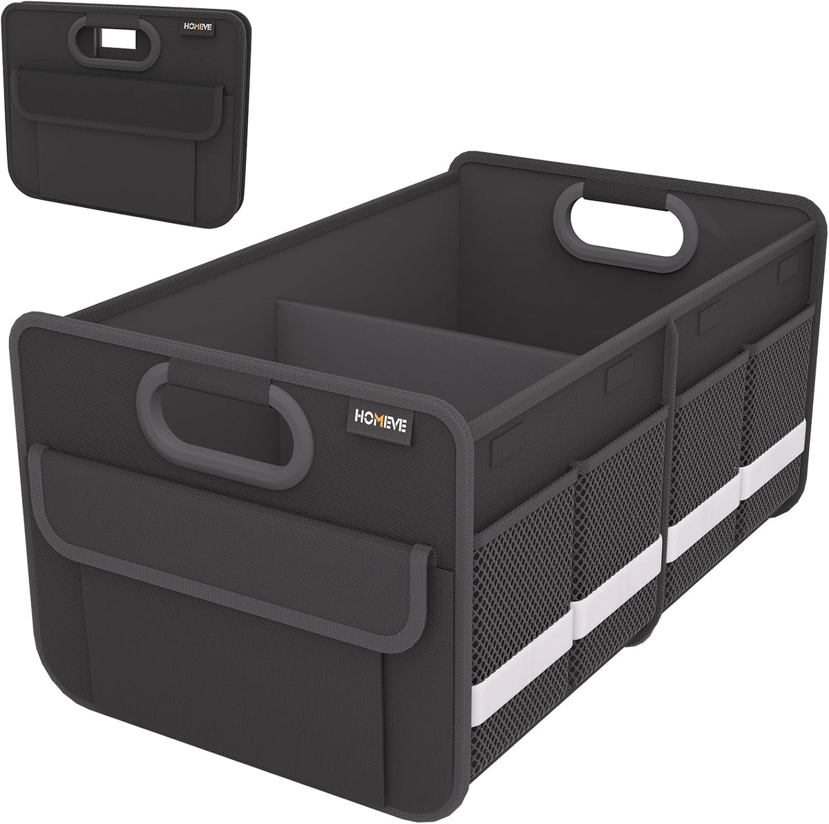 Homeve Trunk Organizer, Car Storage, Reinforced Handles, Collapsible Multi-Compartment Car Organizers, Foldable, Waterproof, 2 Compartments, Suitable for Car Accessories, SUV (Black, Standard)
