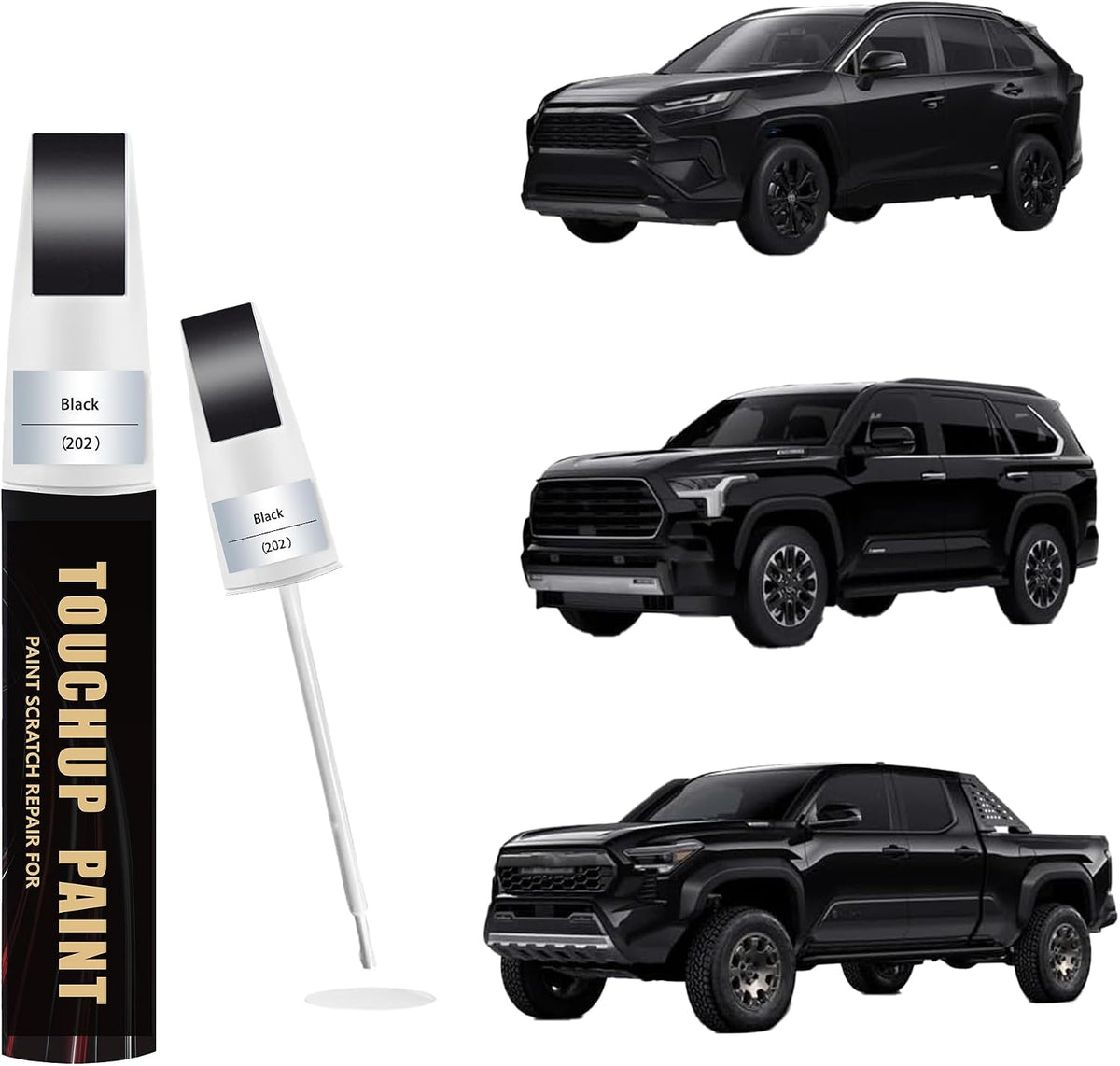 Black(202) Car Paint Touch Up Pen Compatible with Toyota, 2-In-1 Color Accurate Touch Up Car Scratch Repair Paint Exact Match Toyota Series Automotive Scratch Remover for Nicks&Chips Repair